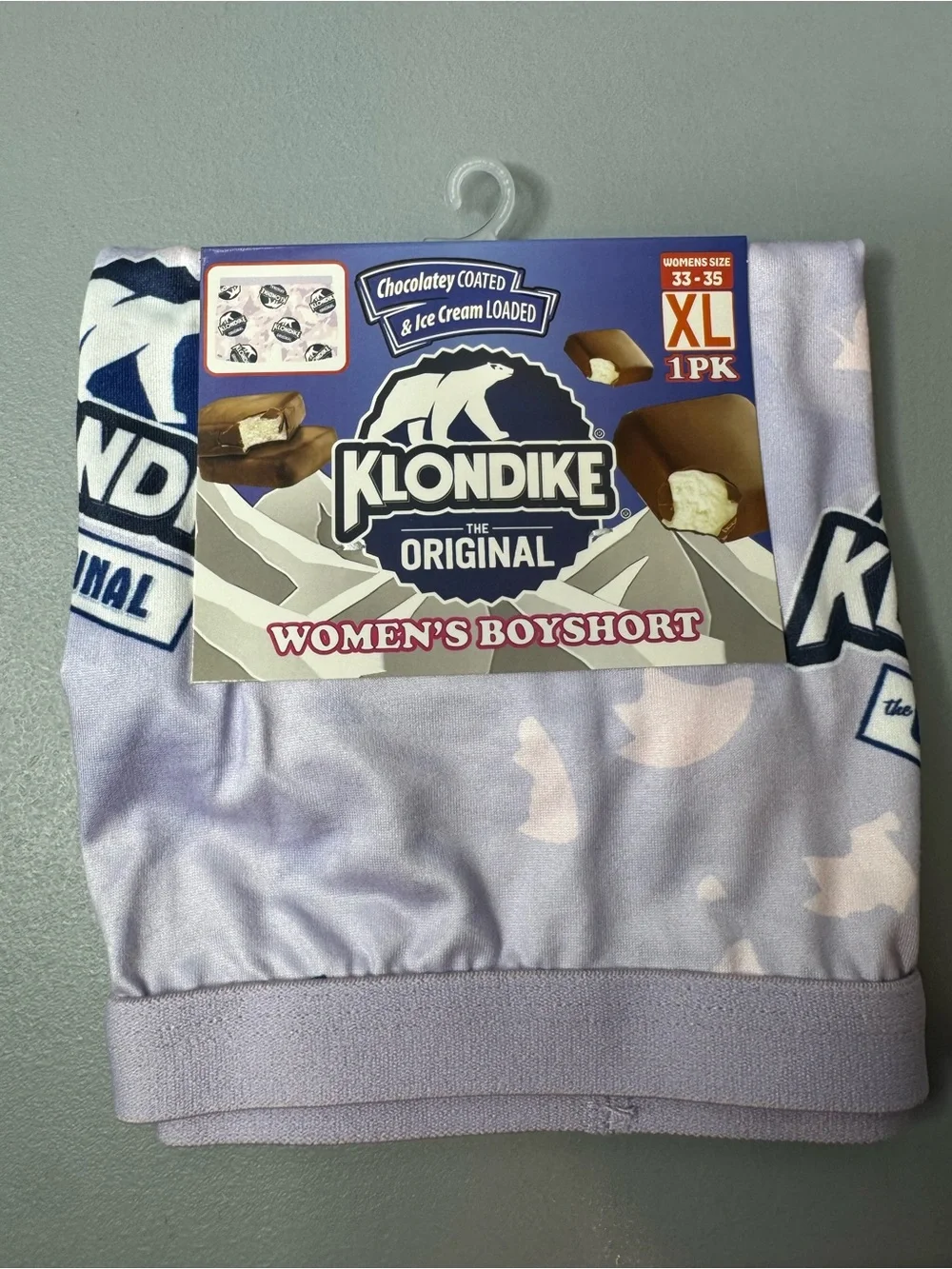 Klondike the original Women's Boyshorts Lavender Print ice cream sz Xl logo